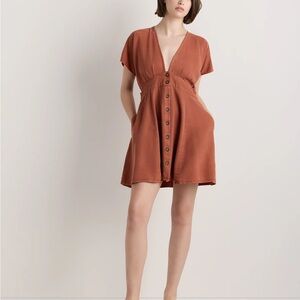 NWT Quince Vintage Wash Tencel Button Front Dress Large Terracotta